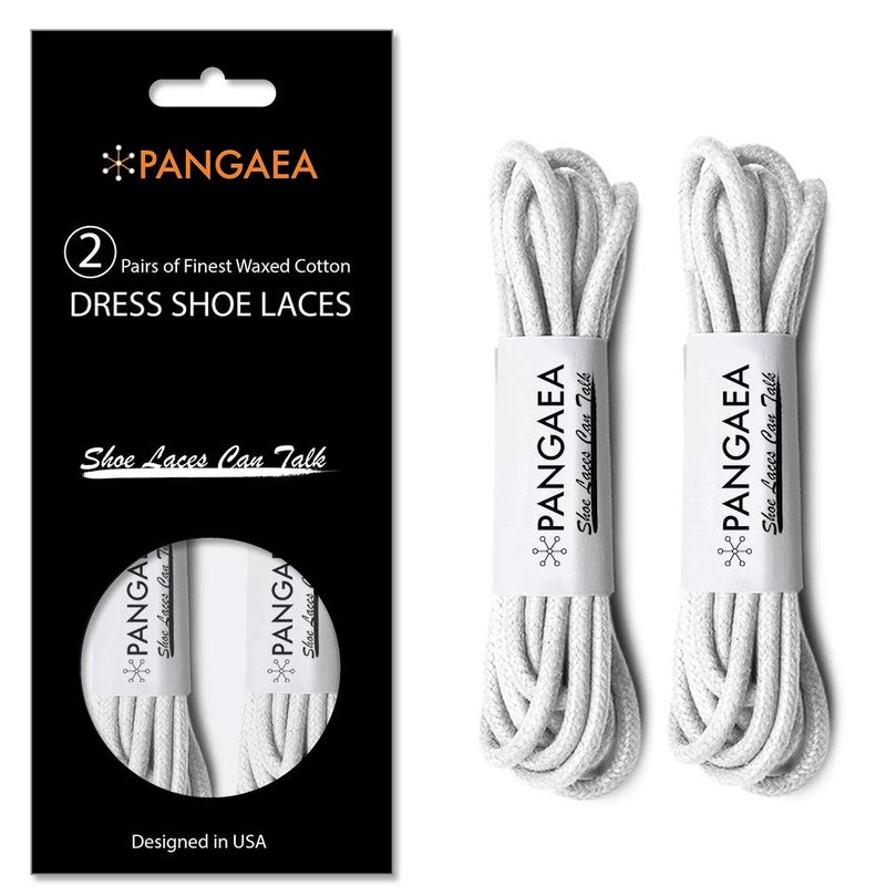 PANGAEA [4 Laces] 2-Pair Pack Waxed Round Oxford Shoe Laces for Dress Shoes Chukka 3/32Inch Thin(#08 White,34in (86cm)) - Image 2